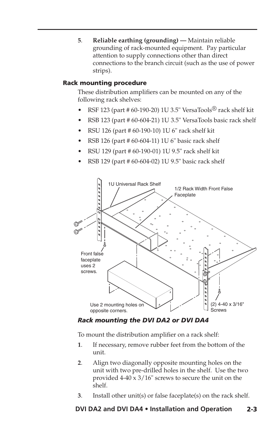Rack mounting procedure, Rack mounting procedure -3 | Extron electronic DVI DA4 User Manual | Page 15 / 30