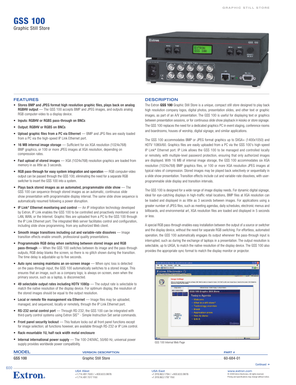 Extron electronic GSS 100 User Manual | 2 pages