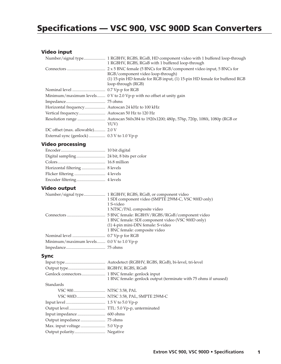 Extron electronic VSC 900 User Manual | 2 pages