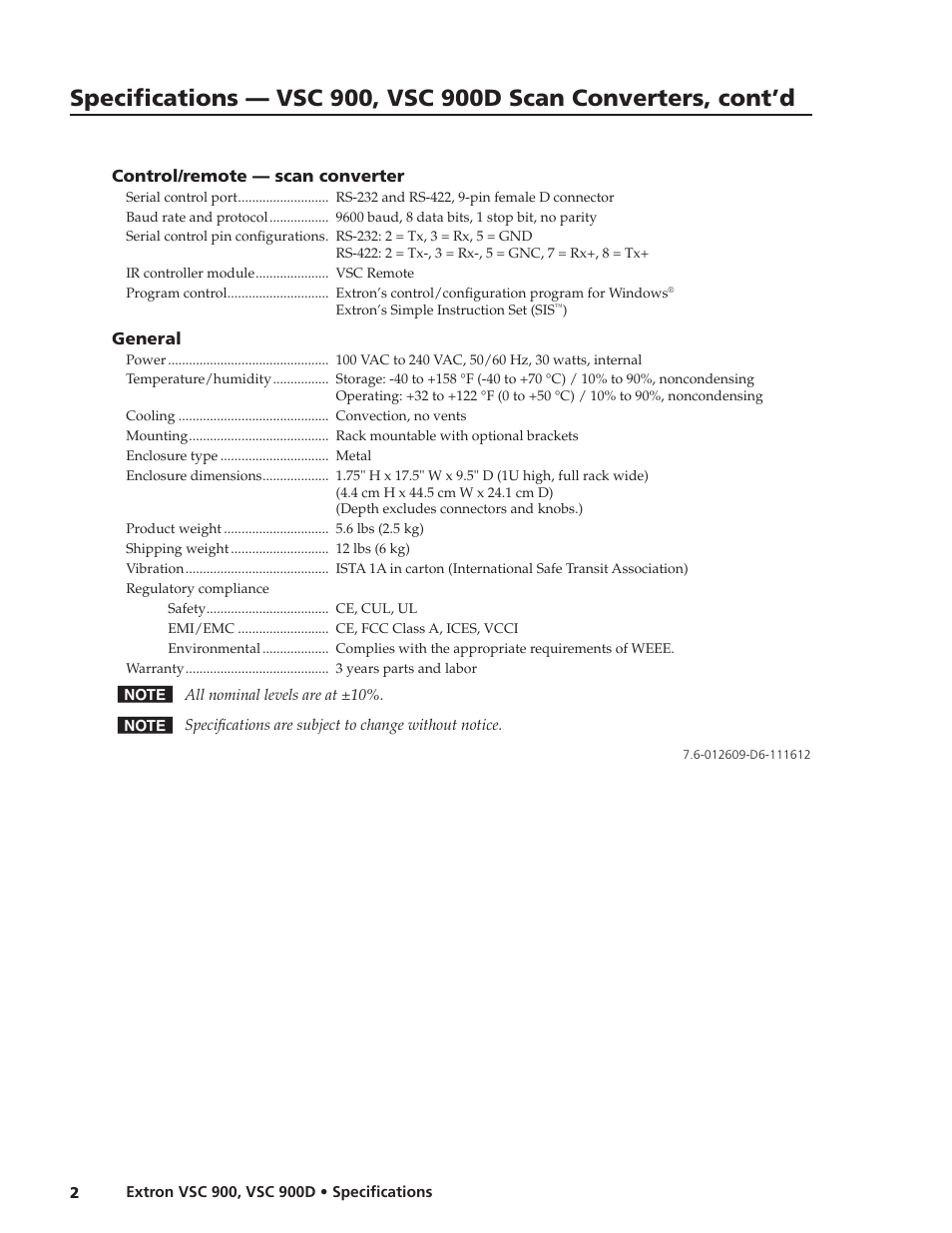 Extron electronic VSC 900 User Manual | Page 2 / 2