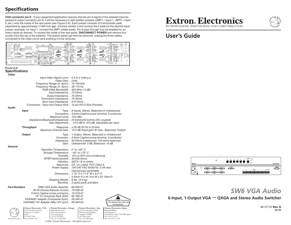 Extron electronic VEGA AUDIO SW6 User Manual | 3 pages