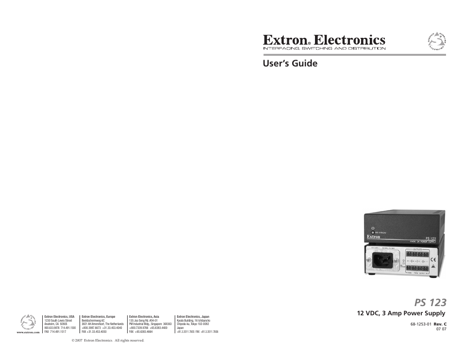 Extron Electronics PS 123 User Manual | 15 pages