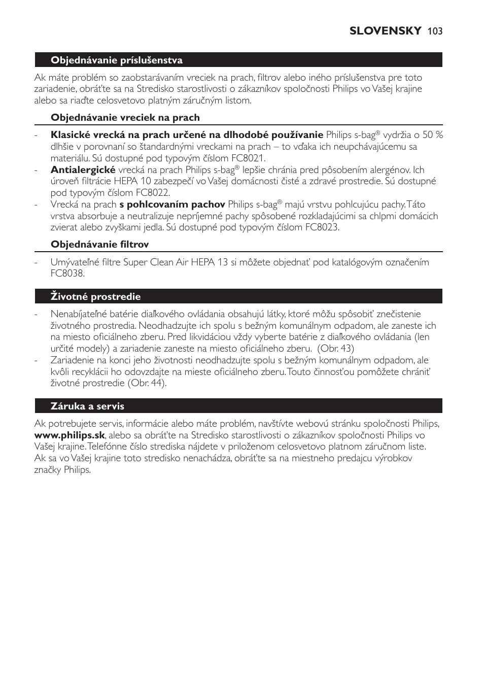 Philips FC9160 User Manual | Page 103 / 144