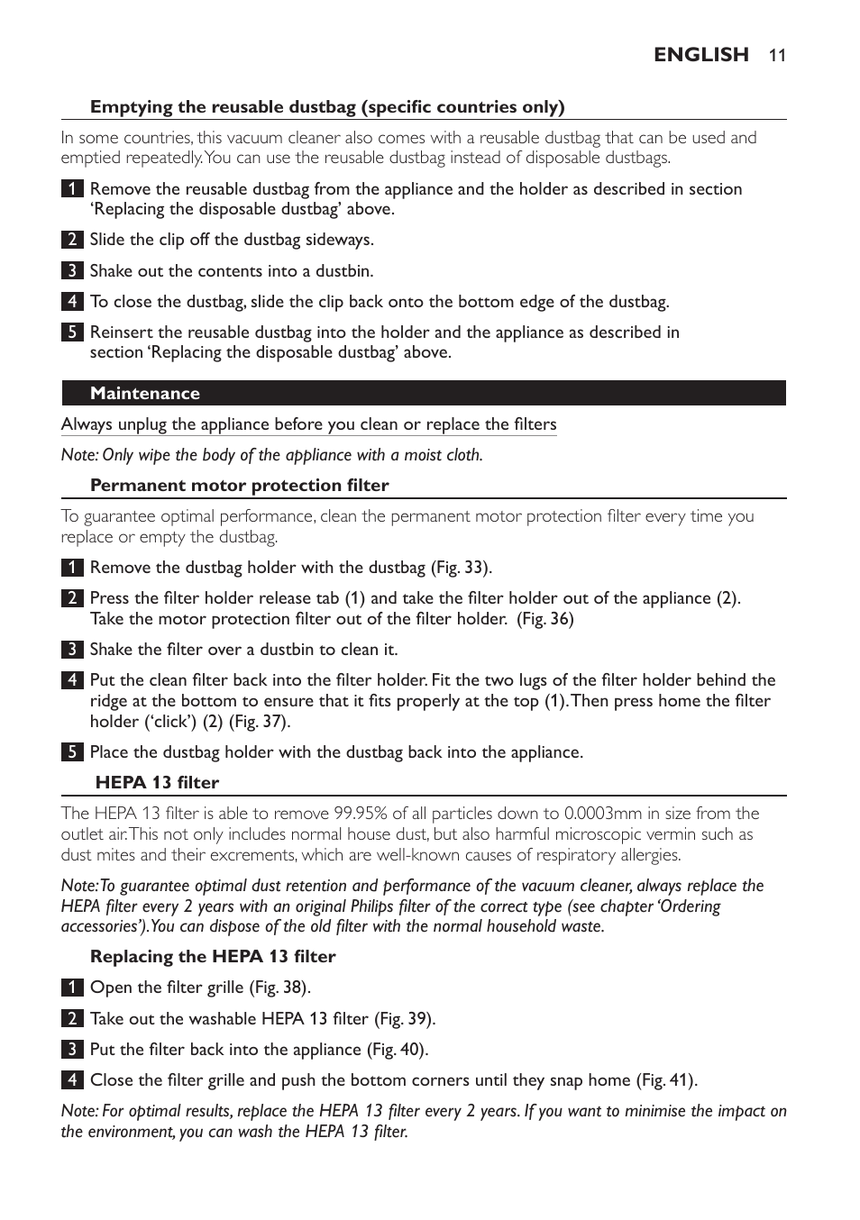 Philips FC9160 User Manual | Page 11 / 144
