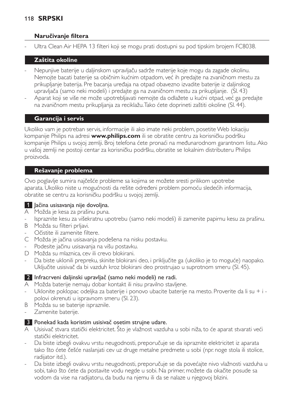 Philips FC9160 User Manual | Page 118 / 144