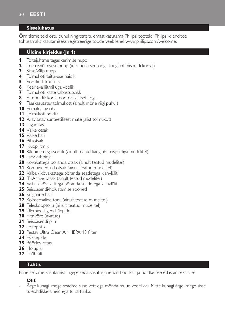 Eesti, Eesti 30 | Philips FC9160 User Manual | Page 30 / 144