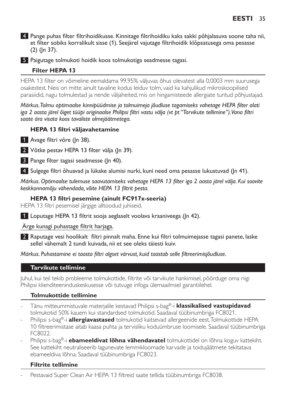 Philips FC9160 User Manual | Page 35 / 144