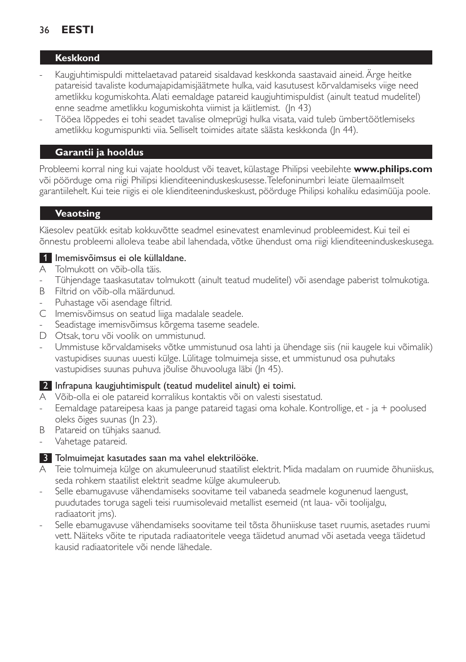 Philips FC9160 User Manual | Page 36 / 144