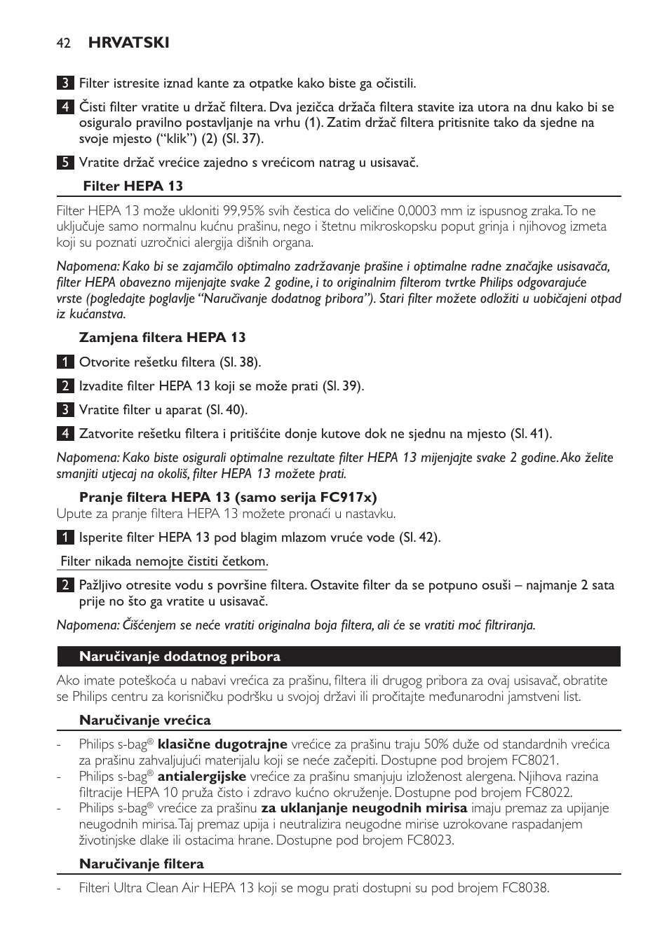 Philips FC9160 User Manual | Page 42 / 144