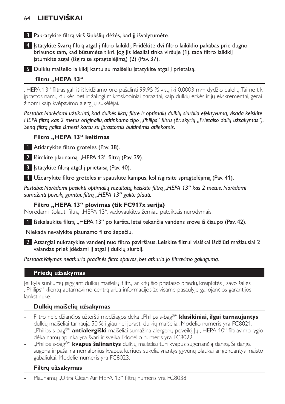 Philips FC9160 User Manual | Page 64 / 144