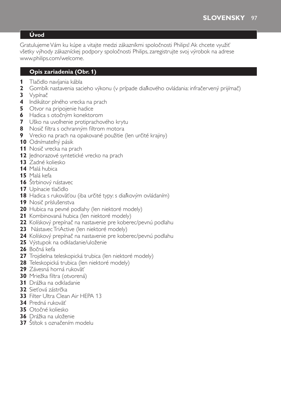 Slovensky | Philips FC9160 User Manual | Page 97 / 144