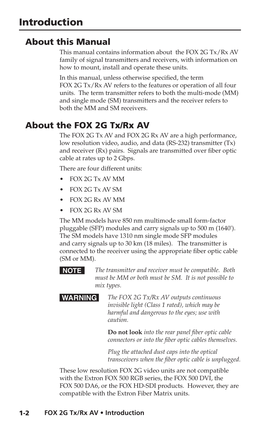 About this manual, About the fox 2g tx/rx av, Introduction | Extron electronic FOX 2G Tx User Manual | Page 10 / 60
