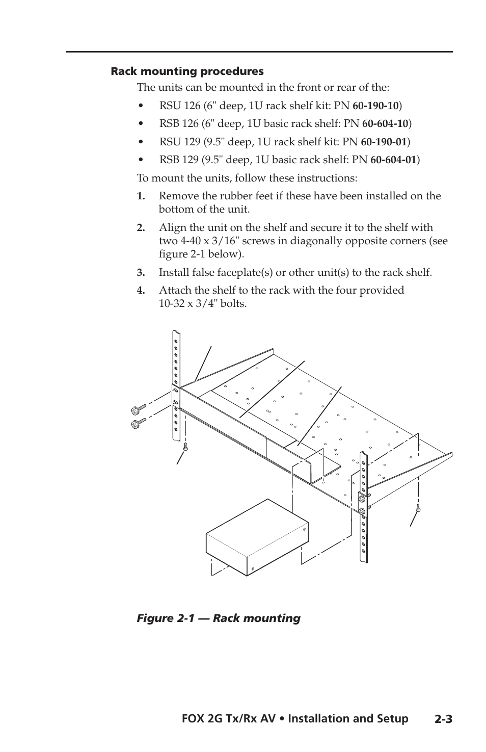 Rack mounting procedures | Extron electronic FOX 2G Tx User Manual | Page 15 / 60