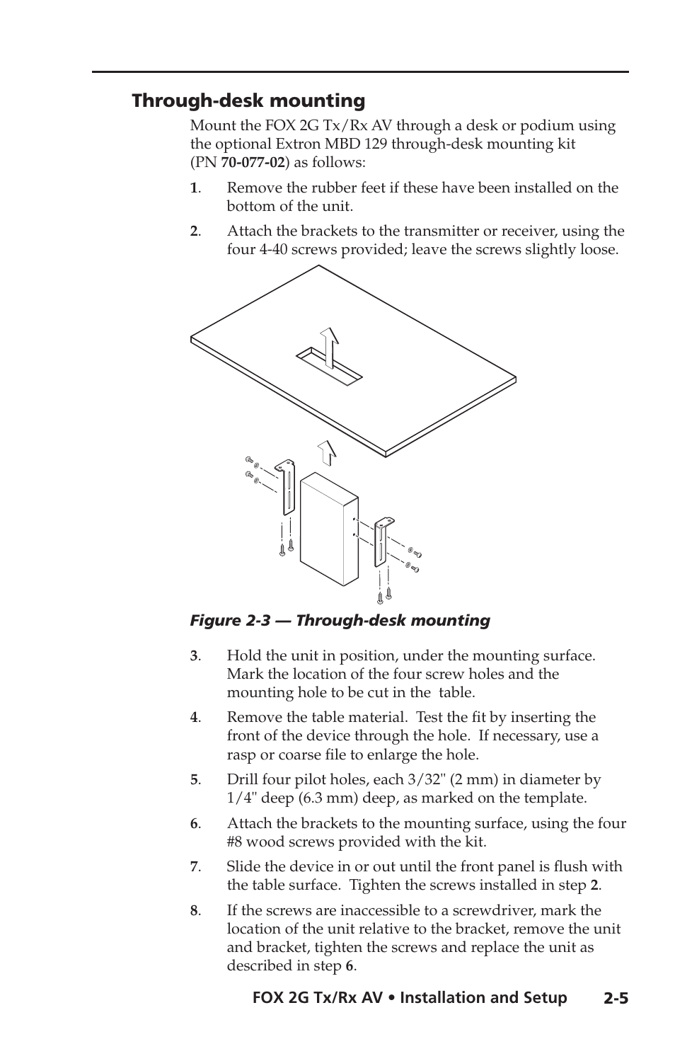 Through-desk mounting | Extron electronic FOX 2G Tx User Manual | Page 17 / 60