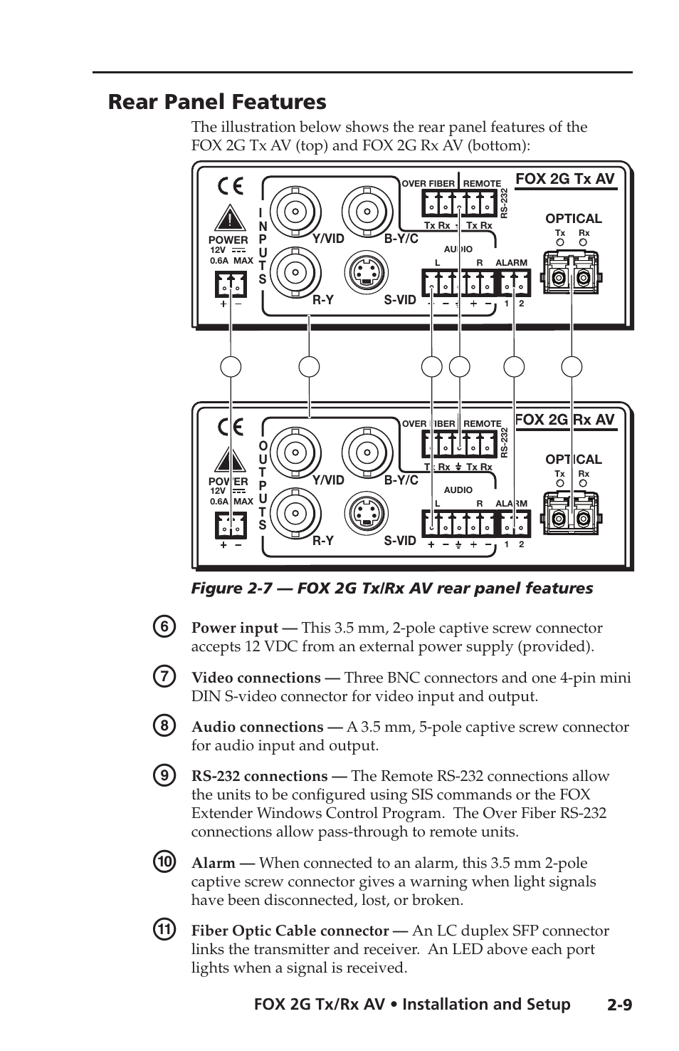 Rear panel features | Extron electronic FOX 2G Tx User Manual | Page 21 / 60