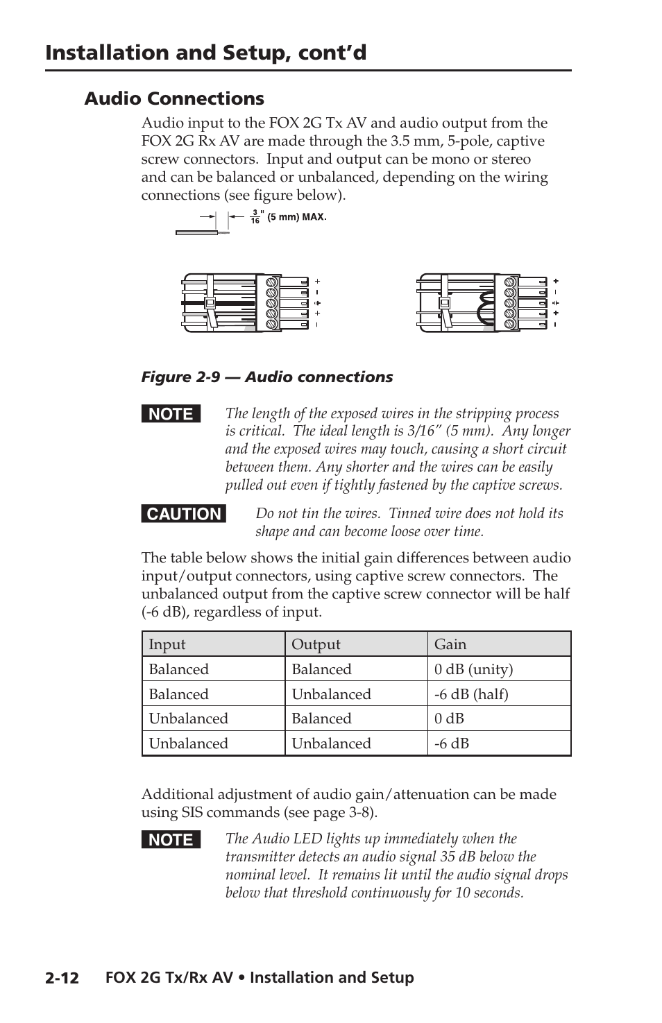 Audio connections, Installation and setup, cont’d | Extron electronic FOX 2G Tx User Manual | Page 24 / 60