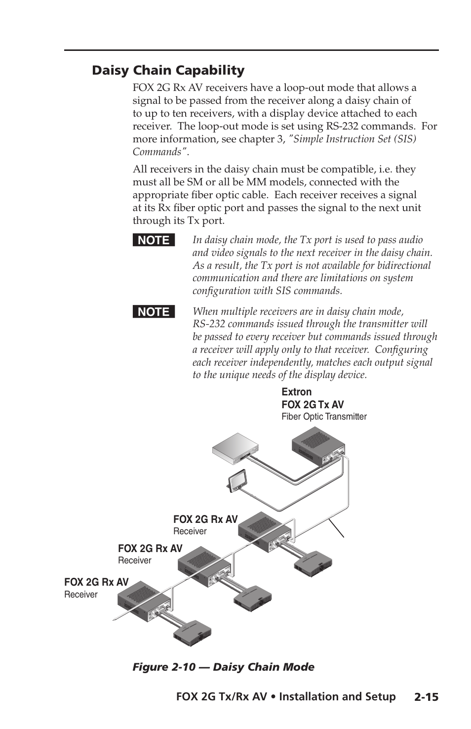 Daisy chain capability, Fox 2g tx/rx av • installation and setup, Figure 2-10 — daisy chain mode | Fox 2g rx av | Extron electronic FOX 2G Tx User Manual | Page 27 / 60