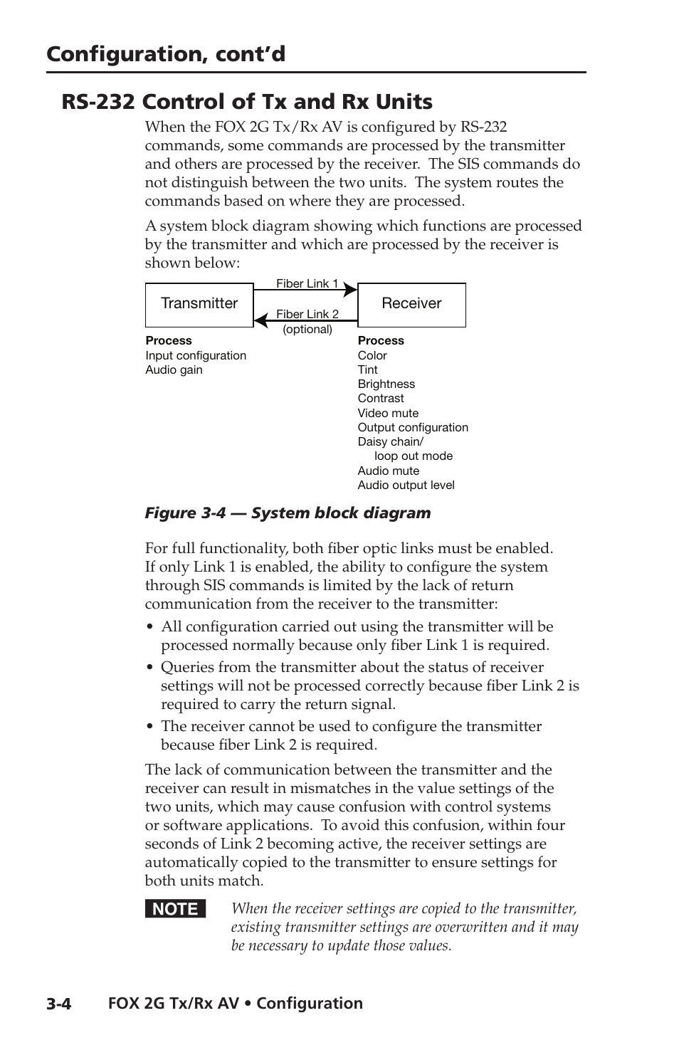 Rs-232 control of tx and rx units, Configuration, cont’d | Extron electronic FOX 2G Tx User Manual | Page 32 / 60