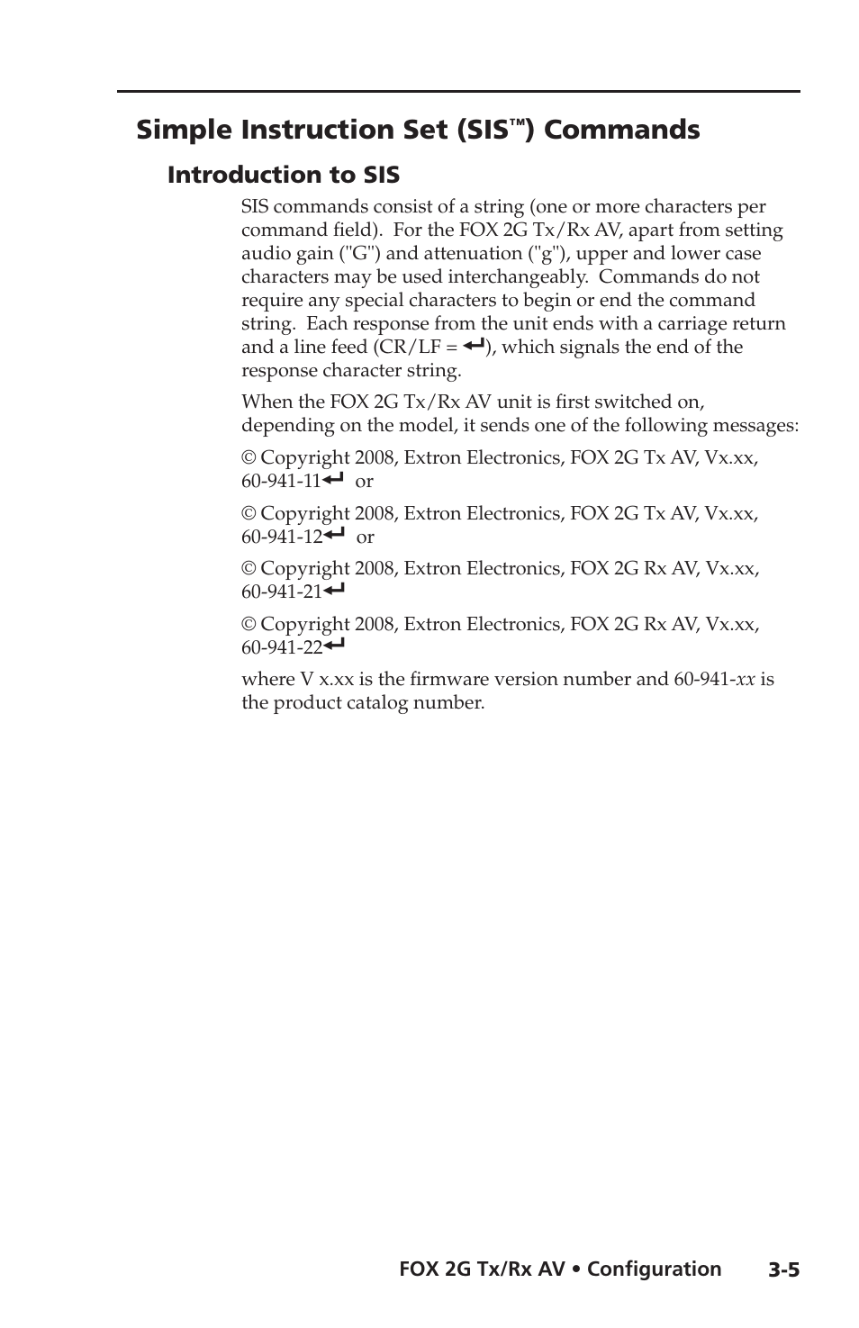 Simple instruction set (sis) commands, Introduction to sis, Simple instruction set (sis | Commands | Extron electronic FOX 2G Tx User Manual | Page 33 / 60