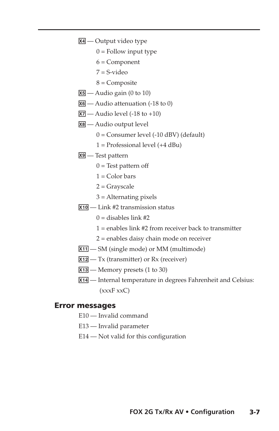 Error messages | Extron electronic FOX 2G Tx User Manual | Page 35 / 60