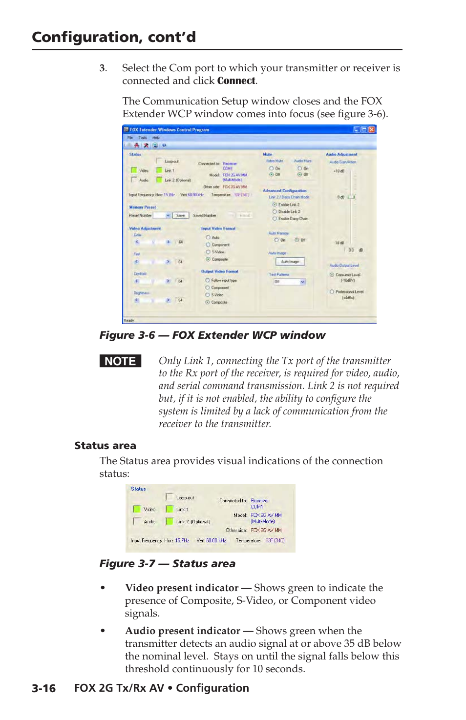 Status area, Configuration, cont’d | Extron electronic FOX 2G Tx User Manual | Page 44 / 60