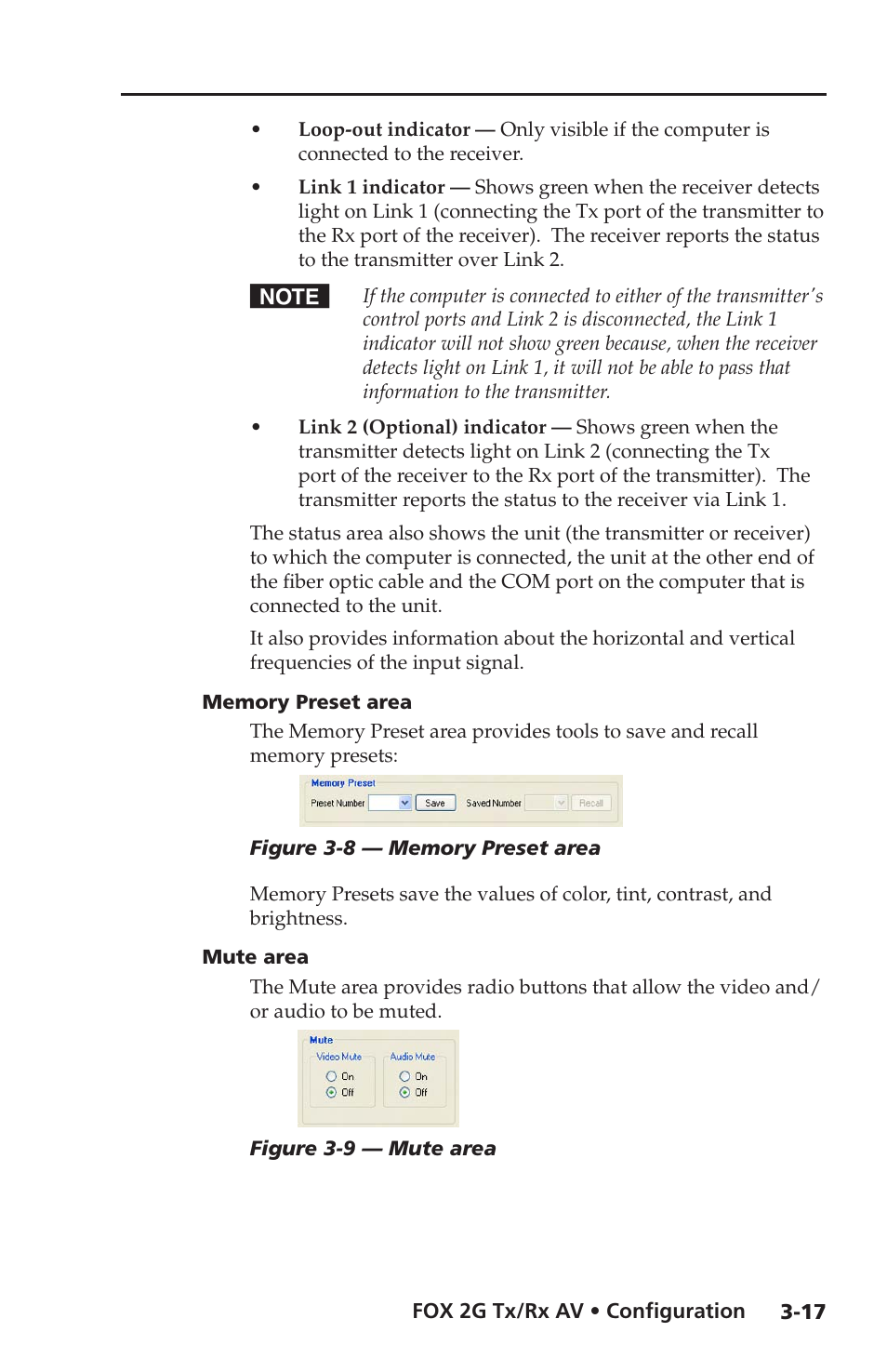 Memory preset area, Mute area | Extron electronic FOX 2G Tx User Manual | Page 45 / 60
