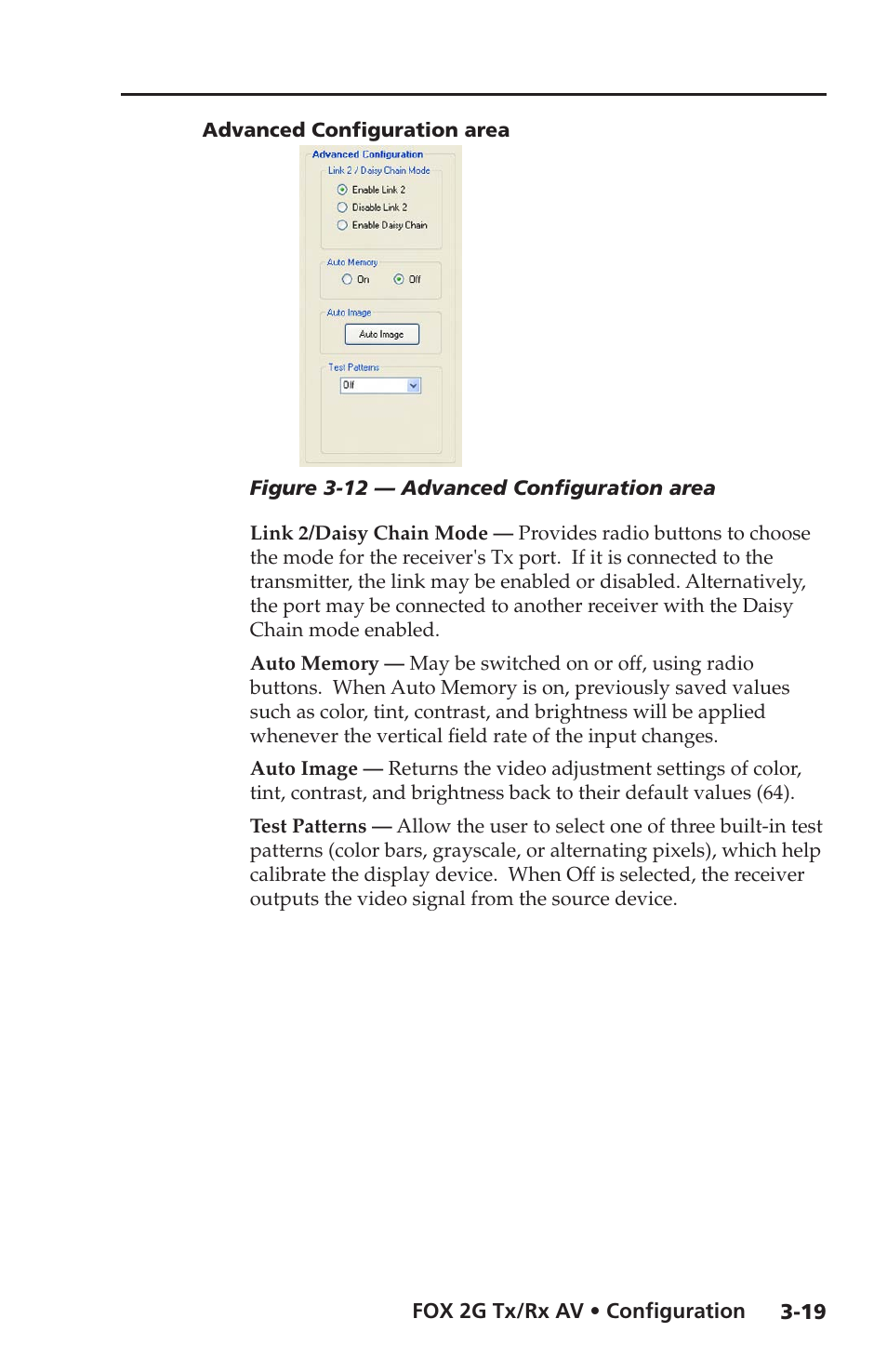 Advanced configuration area | Extron electronic FOX 2G Tx User Manual | Page 47 / 60