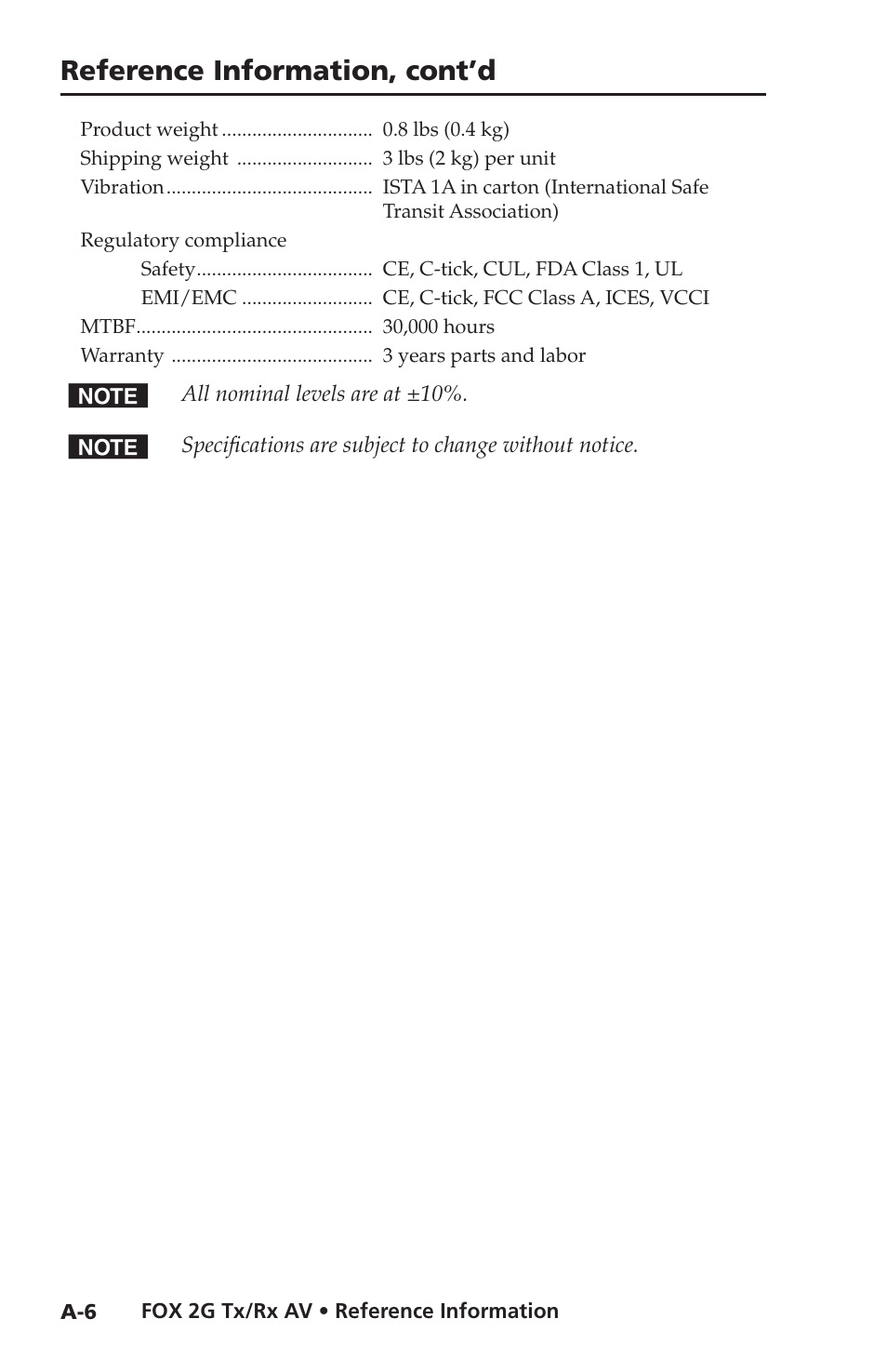 Reference information, cont’d | Extron electronic FOX 2G Tx User Manual | Page 56 / 60