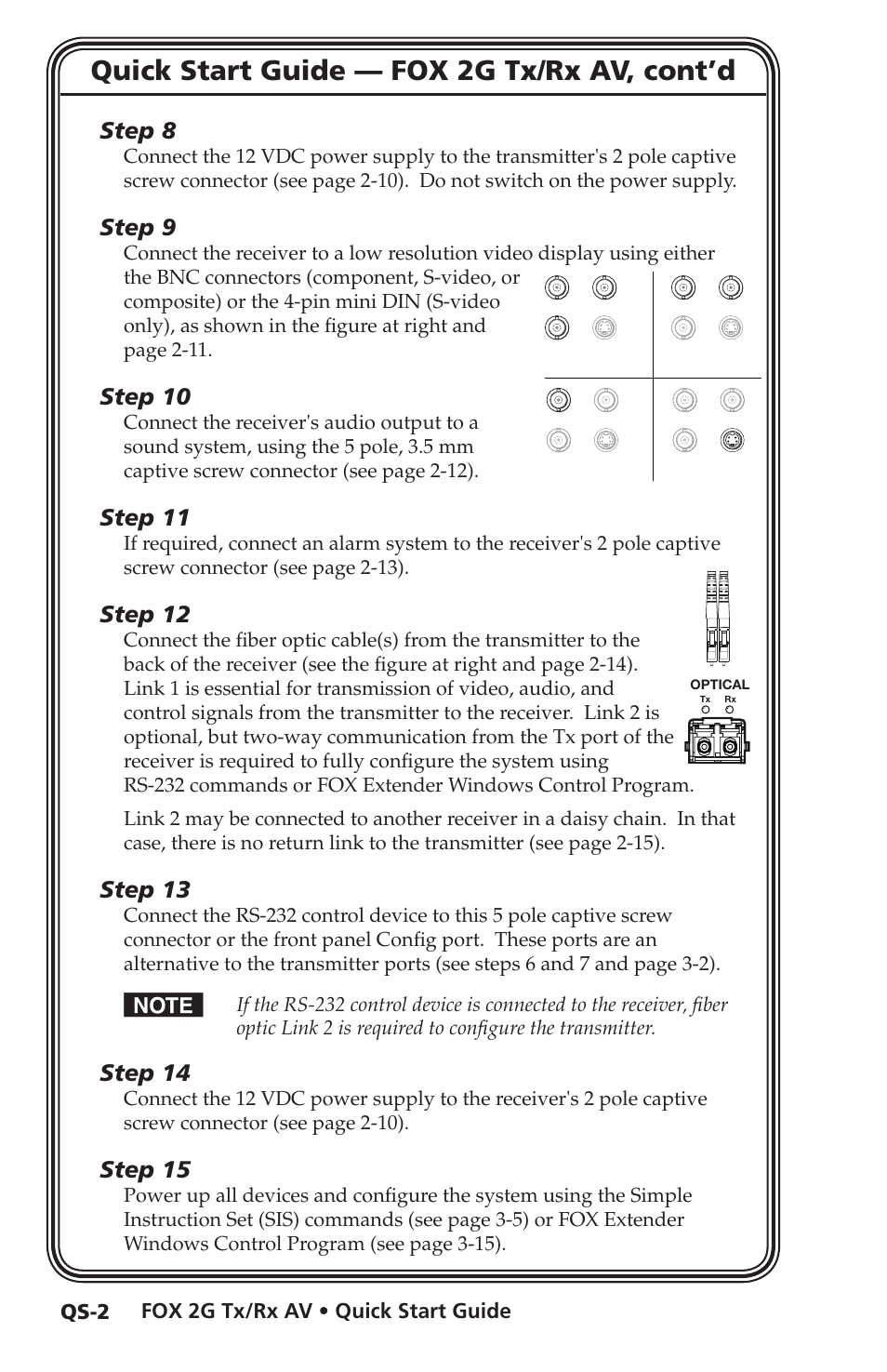 Quick start guide — fox 2g tx/rx av, cont’d, Step 8, Step 9 | Step 10, Step 11, Step 12, Step 13, Step 14, Step 15, Fox 2g tx/rx av • quick start guide | Extron electronic FOX 2G Tx User Manual | Page 6 / 60