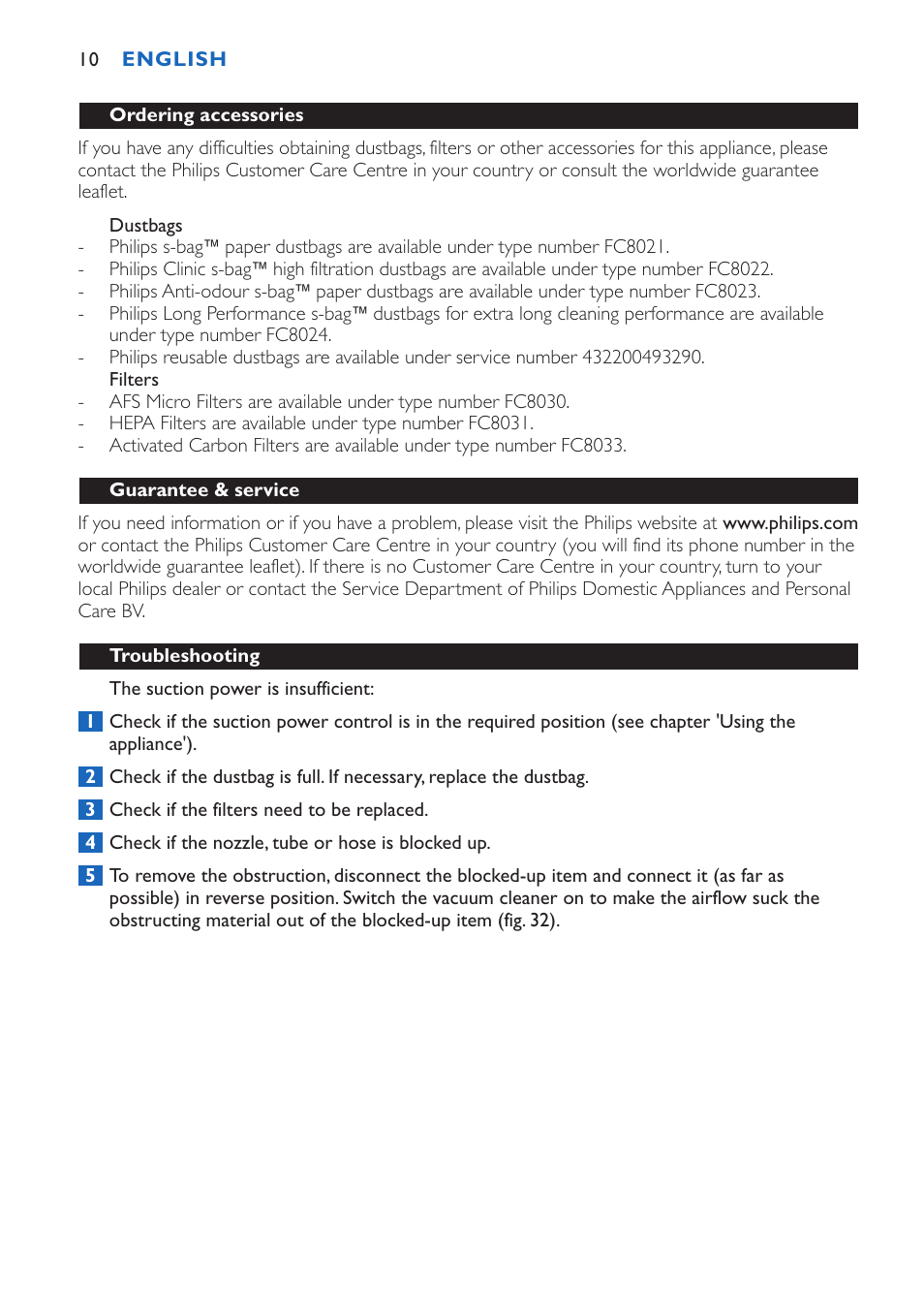 Philips FC9015 User Manual | Page 10 / 92