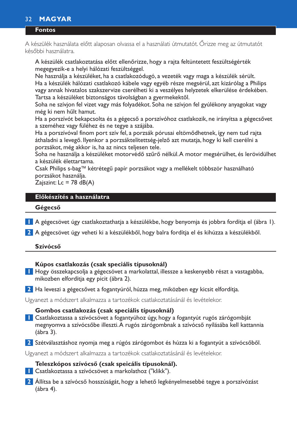 Magyar 32 | Philips FC9015 User Manual | Page 32 / 92