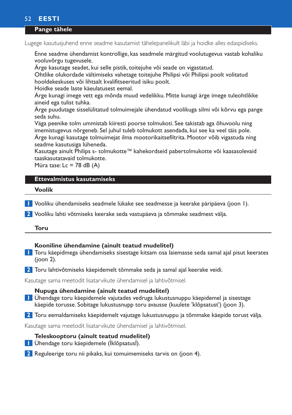 Eesti 52 | Philips FC9015 User Manual | Page 52 / 92