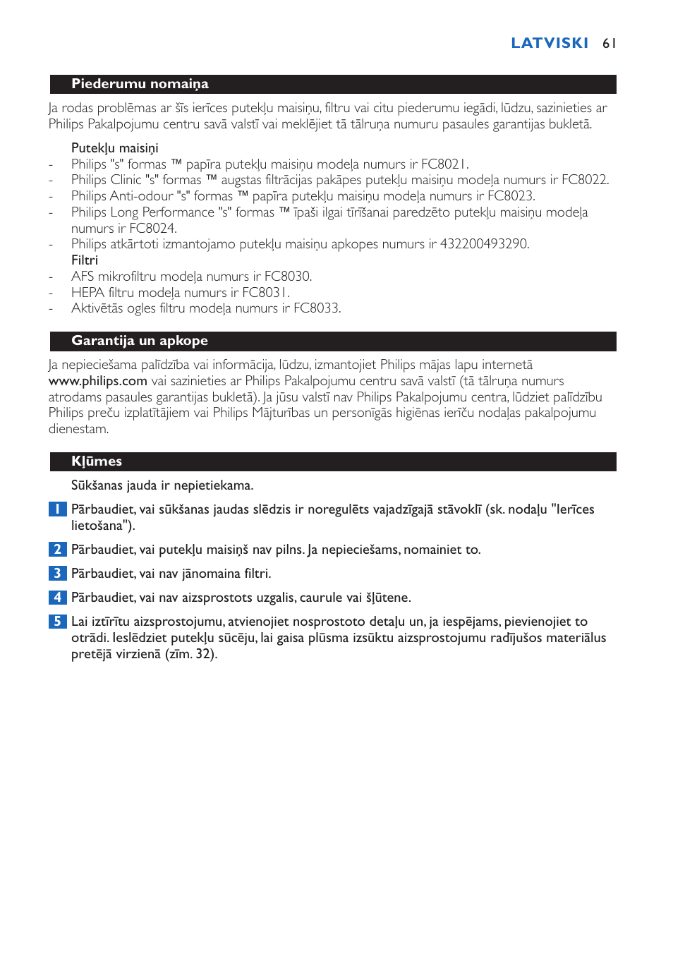 Philips FC9015 User Manual | Page 61 / 92