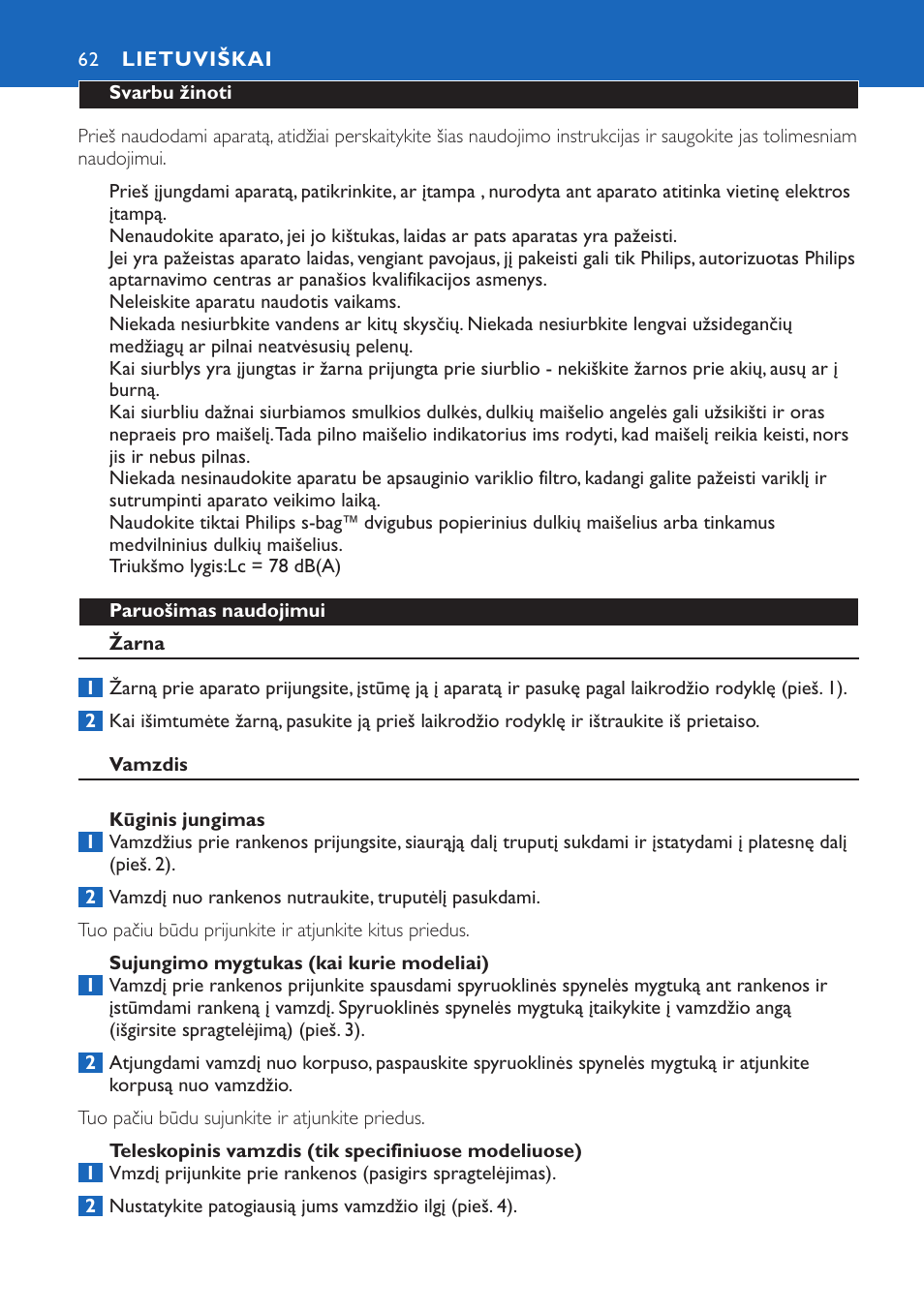 Lietuviškai 62 | Philips FC9015 User Manual | Page 62 / 92