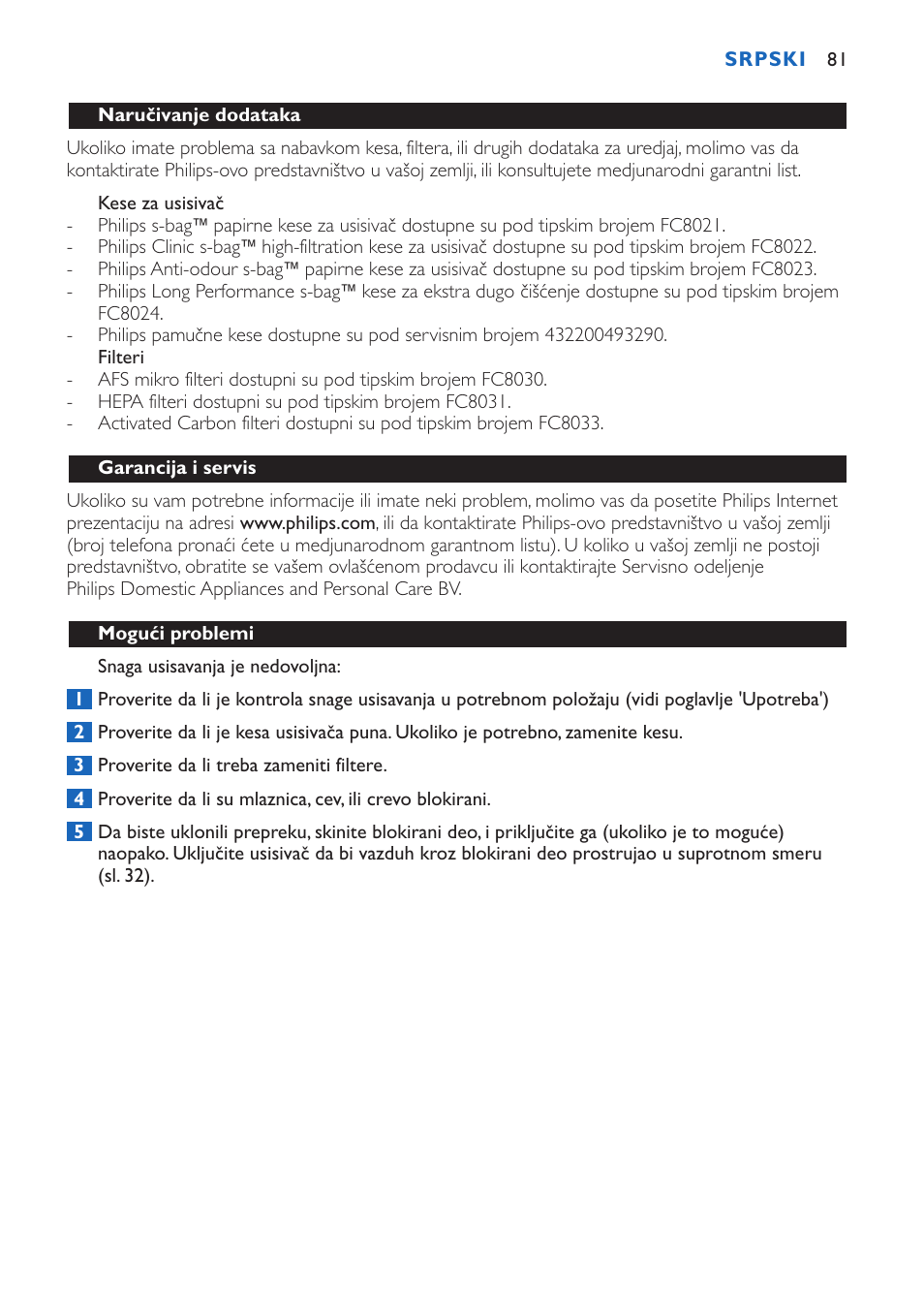 Philips FC9015 User Manual | Page 81 / 92