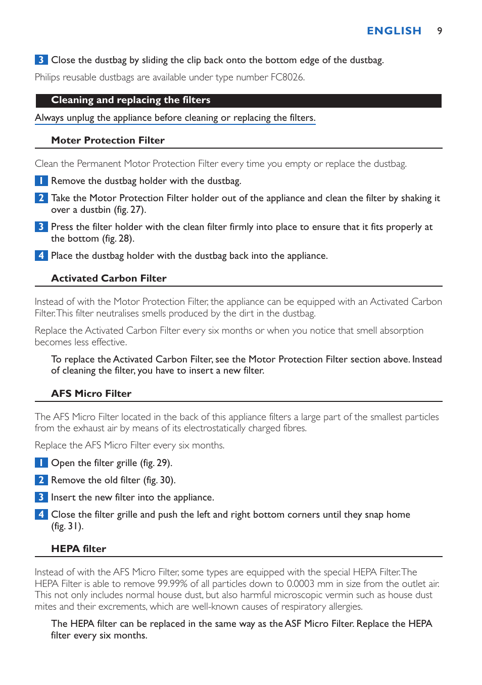 Philips FC9015 User Manual | Page 9 / 92