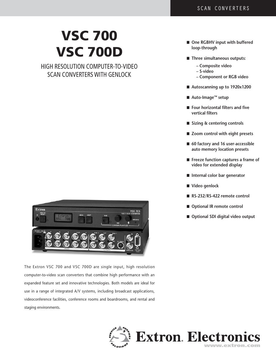 Extron electronic Scan Converter VSC 700D User Manual | 4 pages