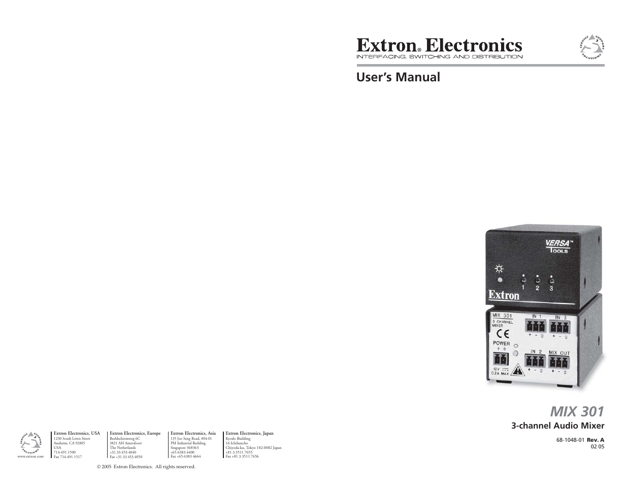 Extron electronic MIX 301 User Manual | 8 pages
