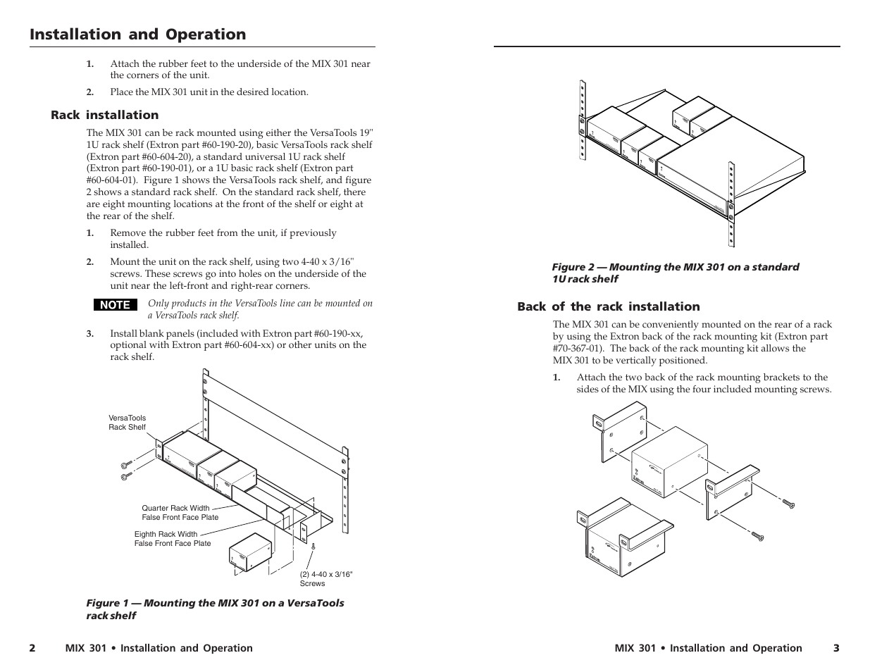 Installation and operation, Installation and operation, cont’d | Extron electronic MIX 301 User Manual | Page 4 / 8