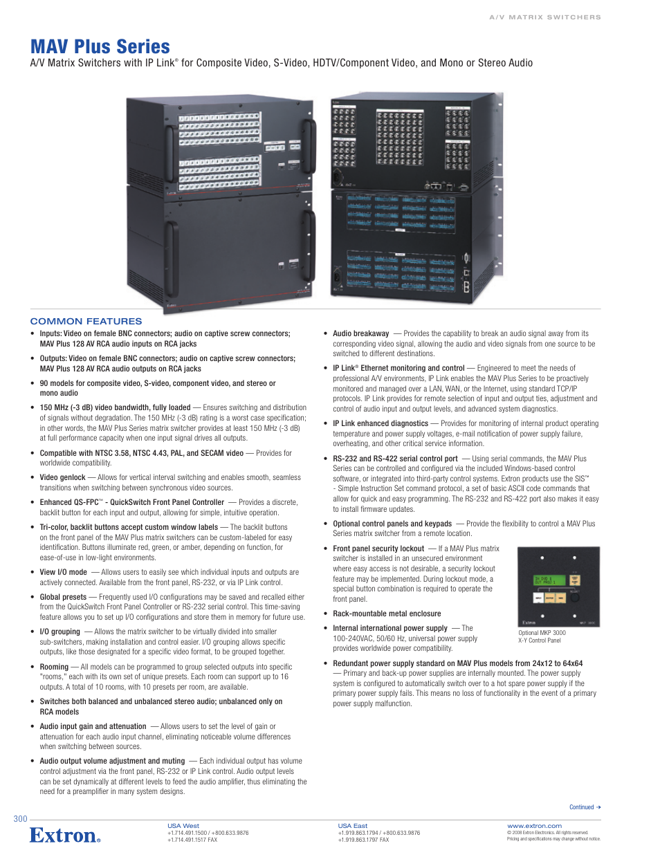 Extron electronic MAV Plus Series User Manual | 8 pages