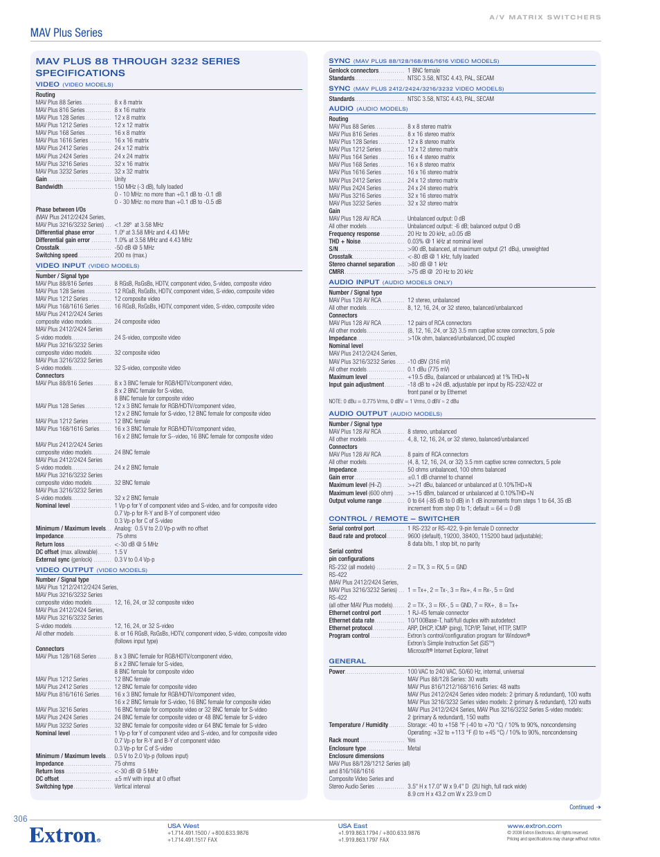 Mav plus series | Extron electronic MAV Plus Series User Manual | Page 7 / 8