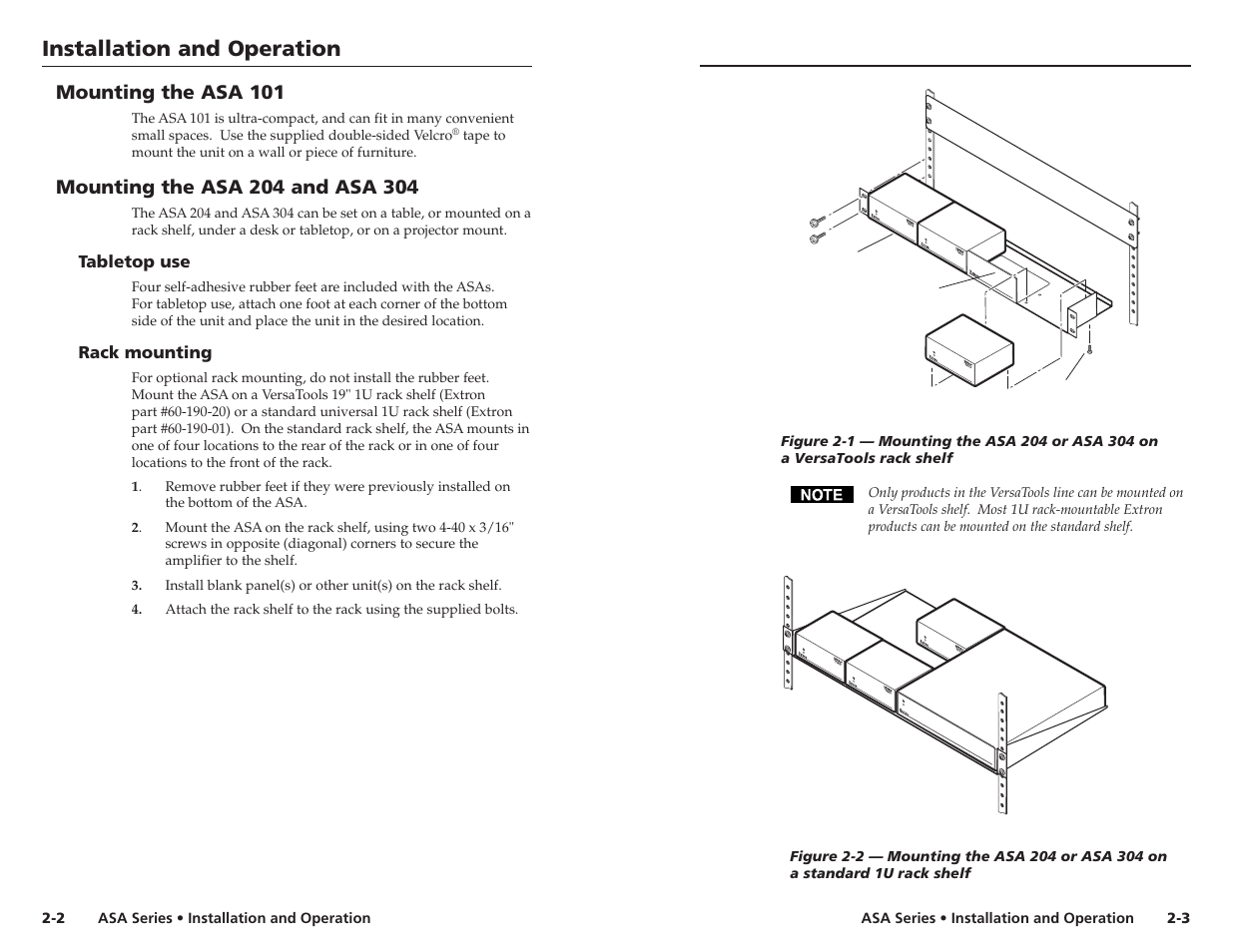 Installation and operation, Mounting the asa 101 | Extron Electronics ASA Series User Manual | Page 7 / 13