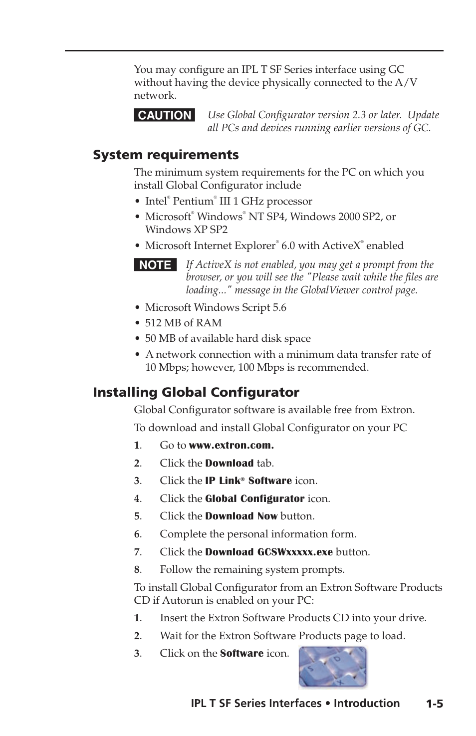 System requirements, Installing global configurator | Extron Electronics IPL T SF Series User Manual | Page 11 / 51