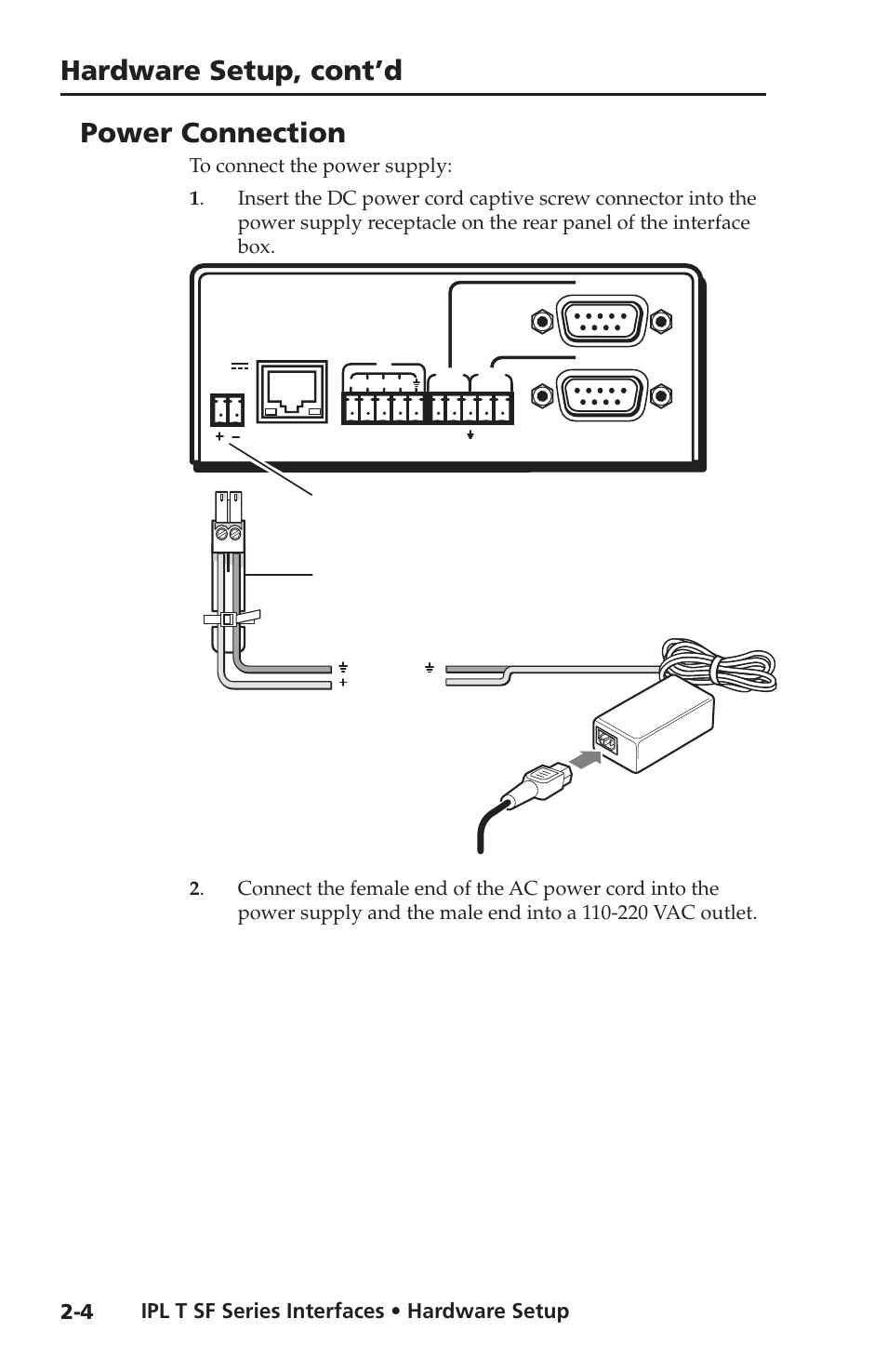 Power connection, Hardware setup, cont’d, Ipl t sf series interfaces • hardware setup | Extron Electronics IPL T SF Series User Manual | Page 16 / 51