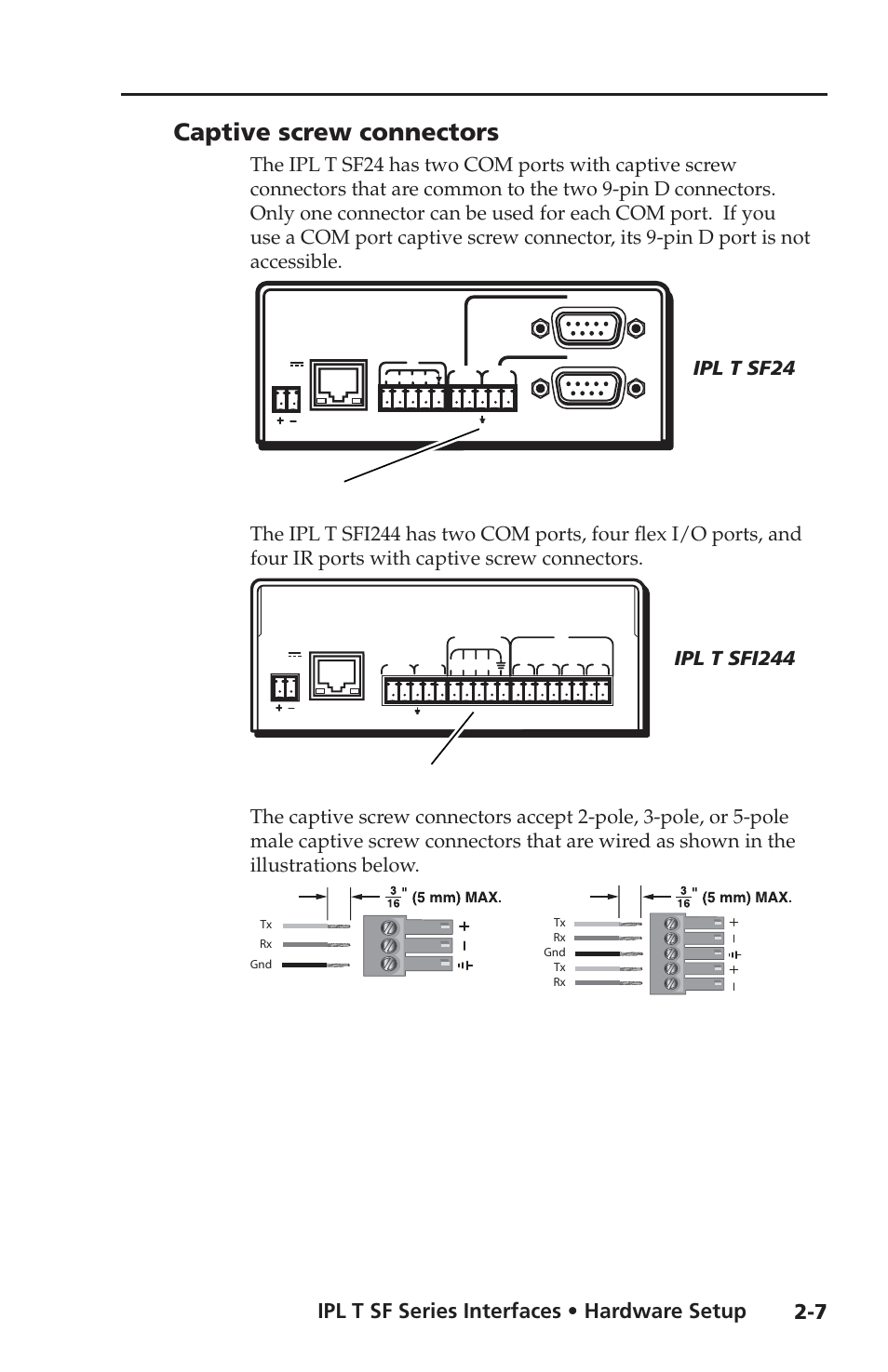 Captive screw connectors, Captive screw connectors -7, Ipl t sf series interfaces • hardware setup | Ipl t sf24, Pole captive screw connector | Extron Electronics IPL T SF Series User Manual | Page 19 / 51