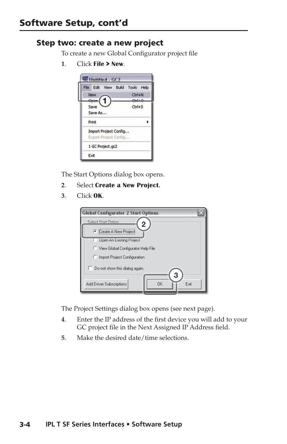 Step two: create a new project, Step two: create a new project -4, Software setup, cont’d | Extron Electronics IPL T SF Series User Manual | Page 24 / 51