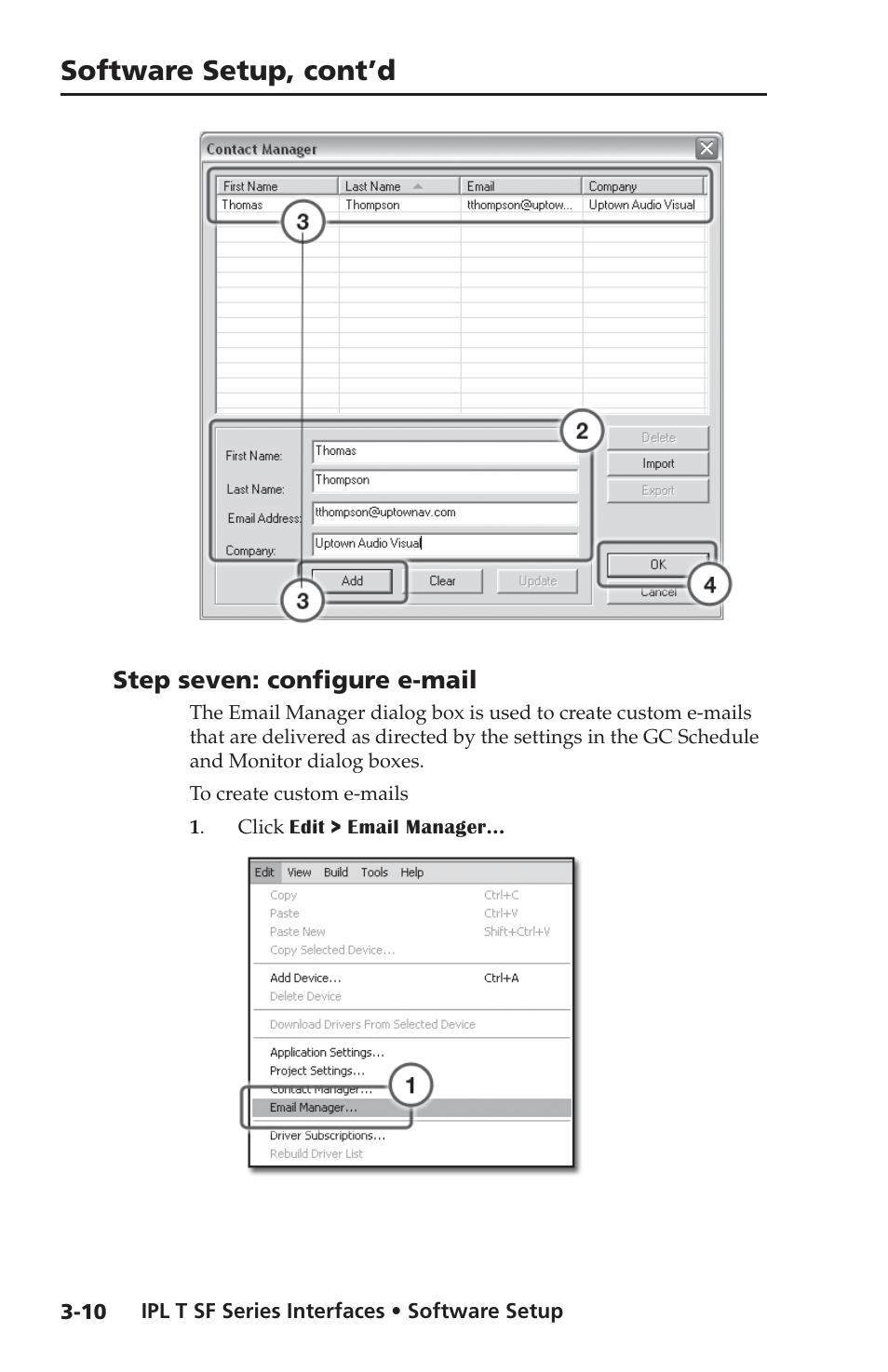 Step seven: configure e-mail, Step seven: configure e-mail -10, Software setup, cont’d | Extron Electronics IPL T SF Series User Manual | Page 30 / 51