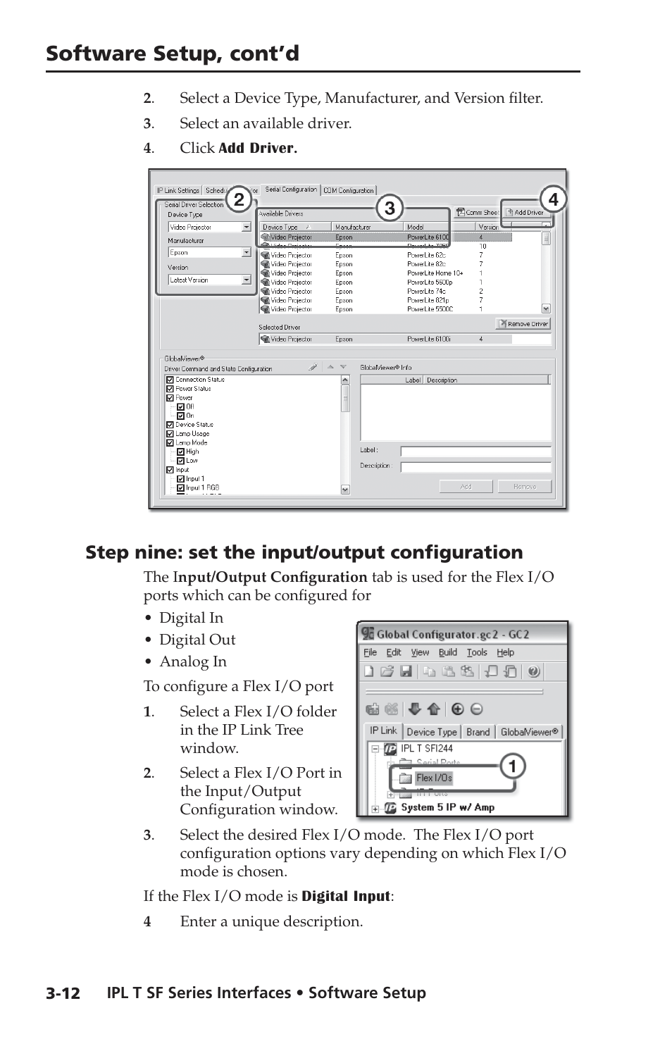 Step nine: set the input/output configuration, Step nine: set the input/output configuration -12, Software setup, cont’d | Extron Electronics IPL T SF Series User Manual | Page 32 / 51