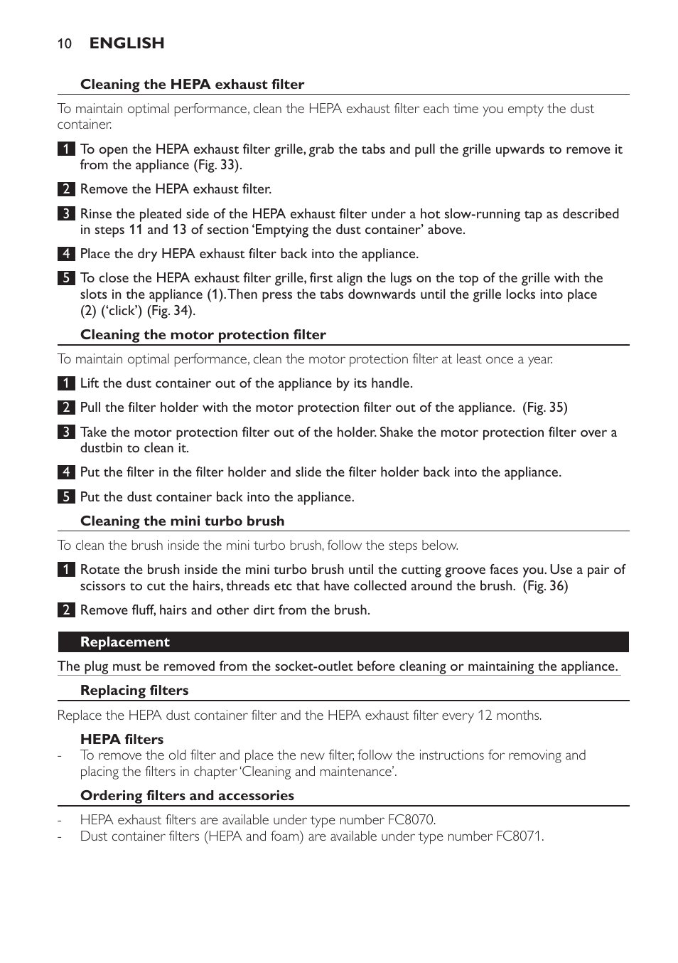 Philips FC8140 User Manual | Page 10 / 120