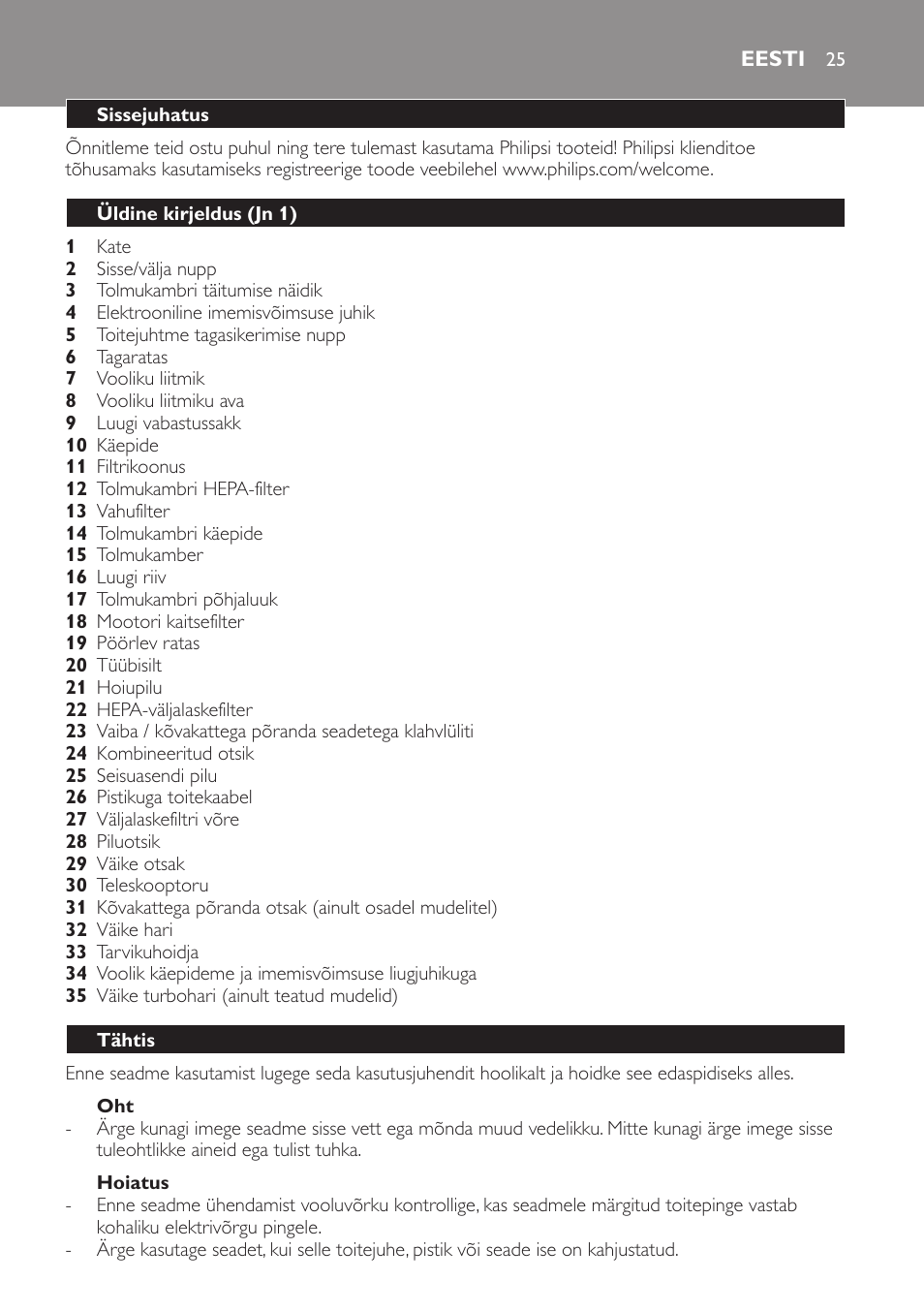 Eesti, Eesti 25 | Philips FC8140 User Manual | Page 25 / 120